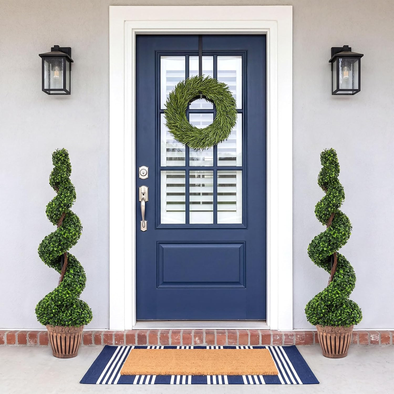 4 Ft Artificial Boxwood Spiral Topiary Tree, Fake Greenery Plants, Leaves & Ceme