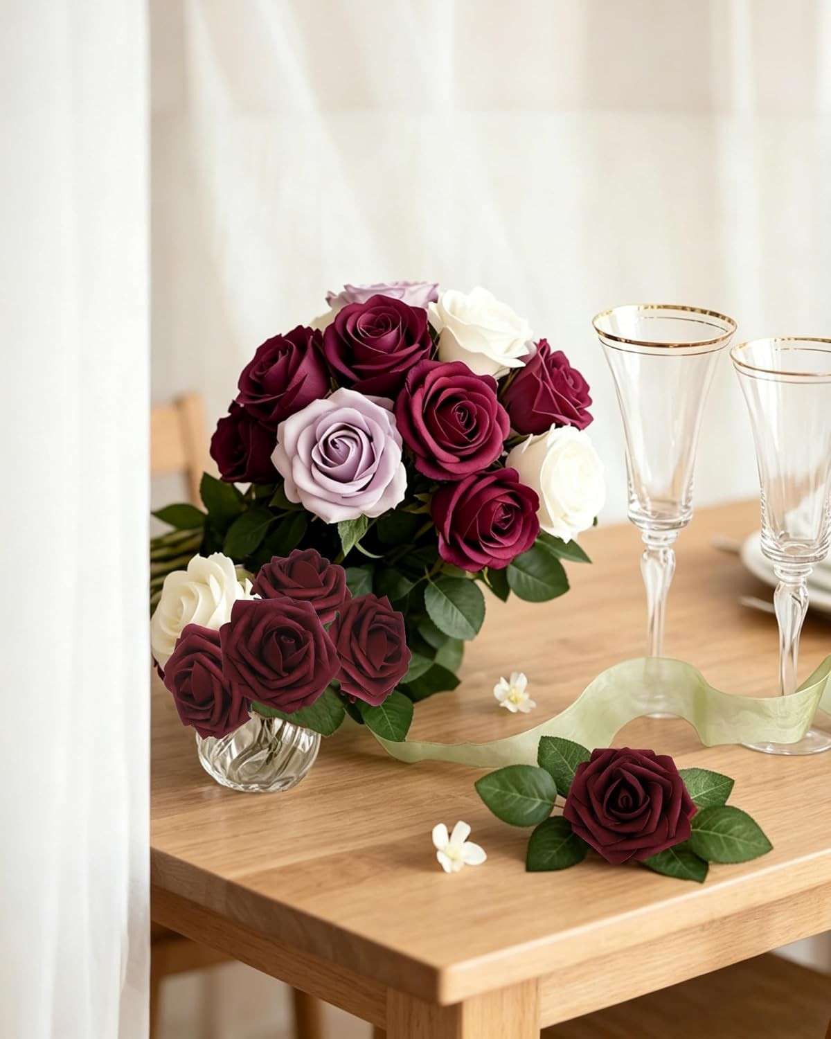 Artificial Roses Fake Roses with Stems Real Touch Foam Flowers Arrangements