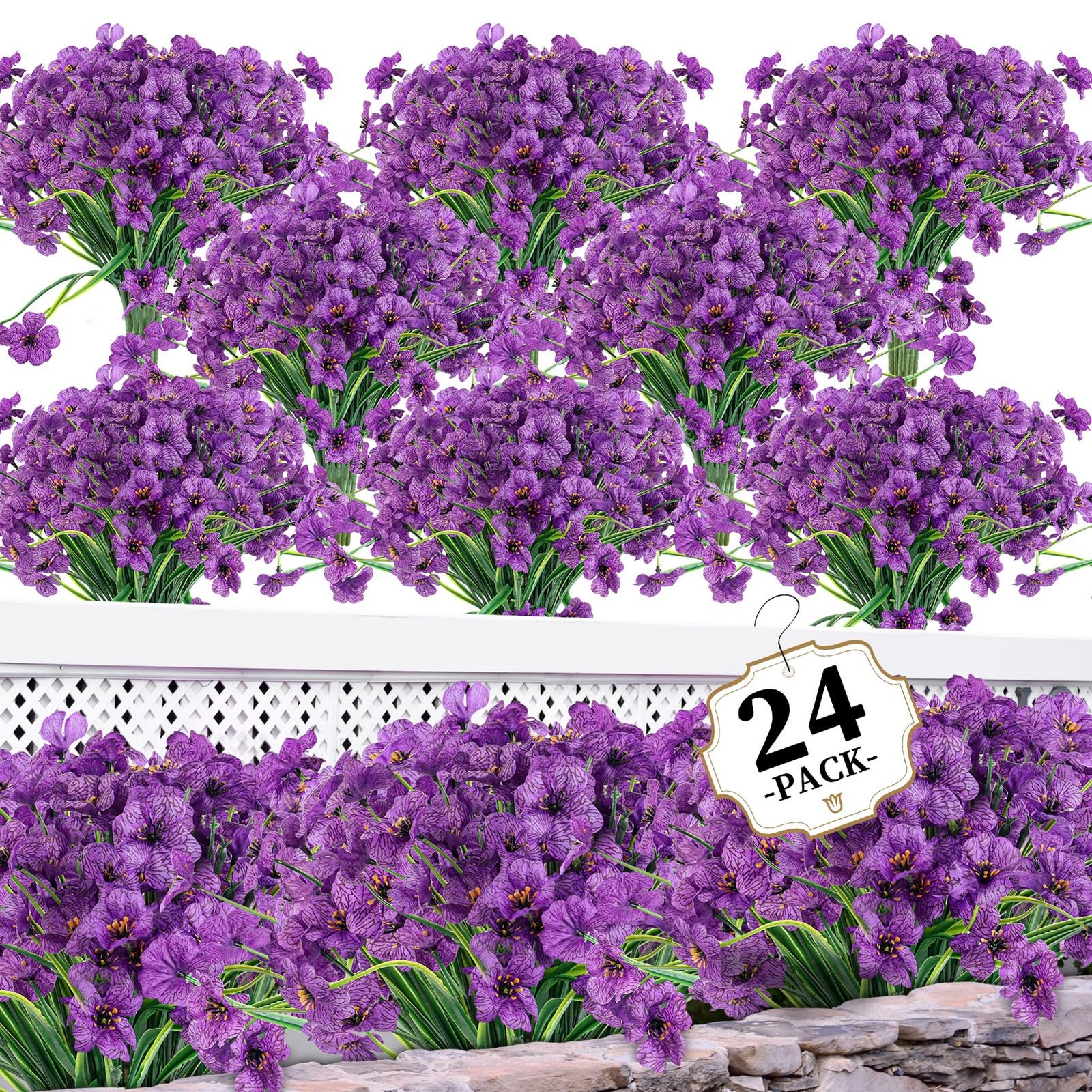 ColoPlay 24 Purple Bundles Artificial Flowers for Outdoors/Indoors Fake Flow…
