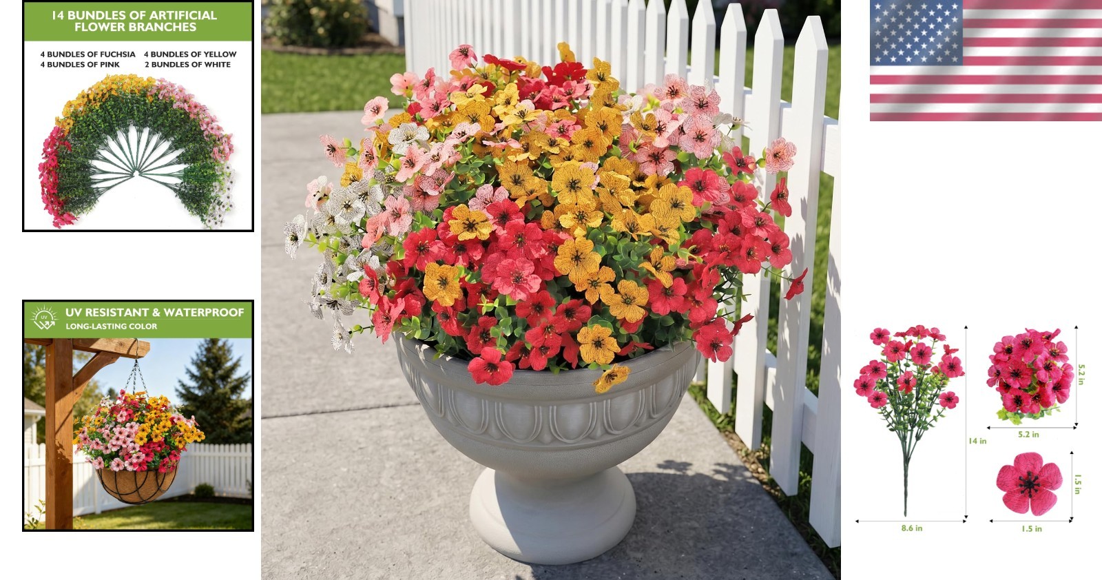 Realistic 14-Bundle Artificial Flowers – Mixed Fuchsia, Yellow, Pink & White