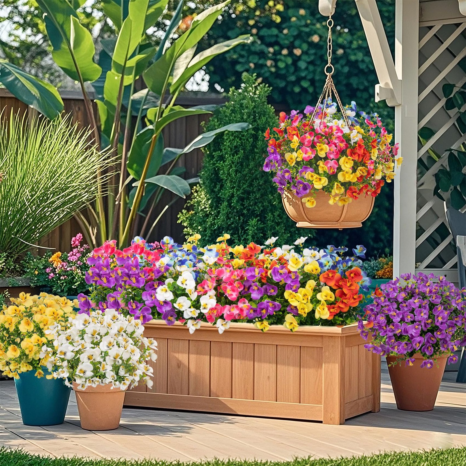 16 Bundles Artificial Flowers for Outdoors Decoration, Fake Pansy Flowers UV …