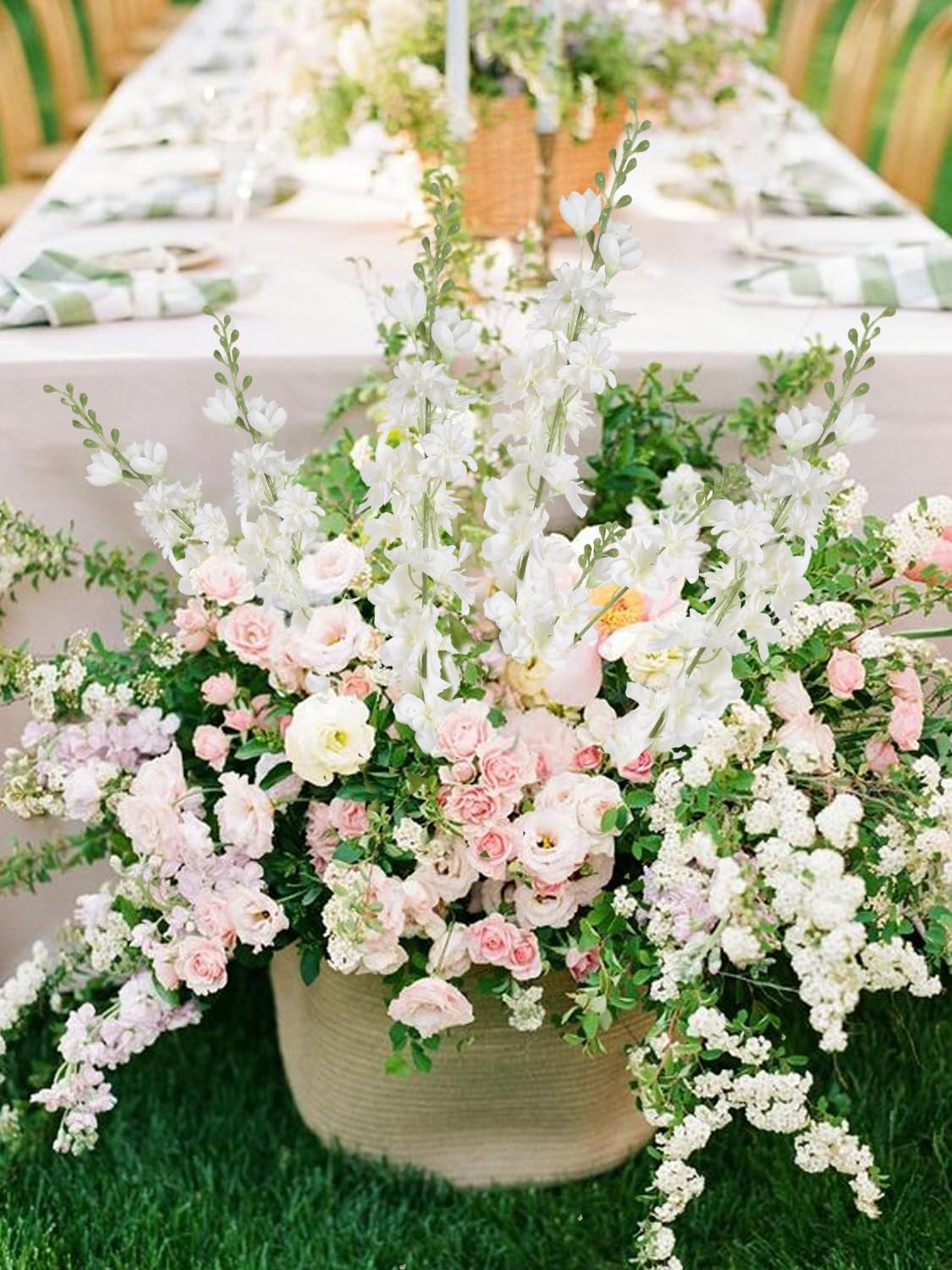 6PCS White Artificial Delphinium Flowers 33″ Long Stems White Flowers Larkspu…