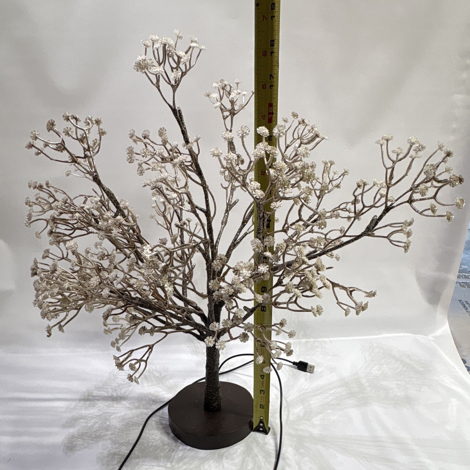 Artificial Lighted Decorative Branch Tree Tabletop Decor, Brown/White 20in