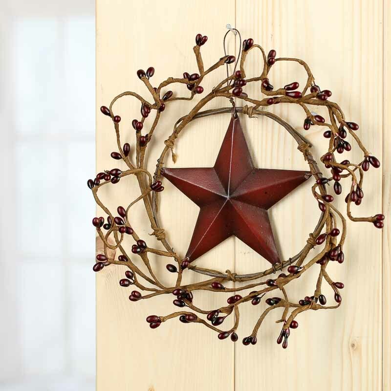 Set of 2 Burgundy Pip Berry and Barn Star 10″ Wreaths