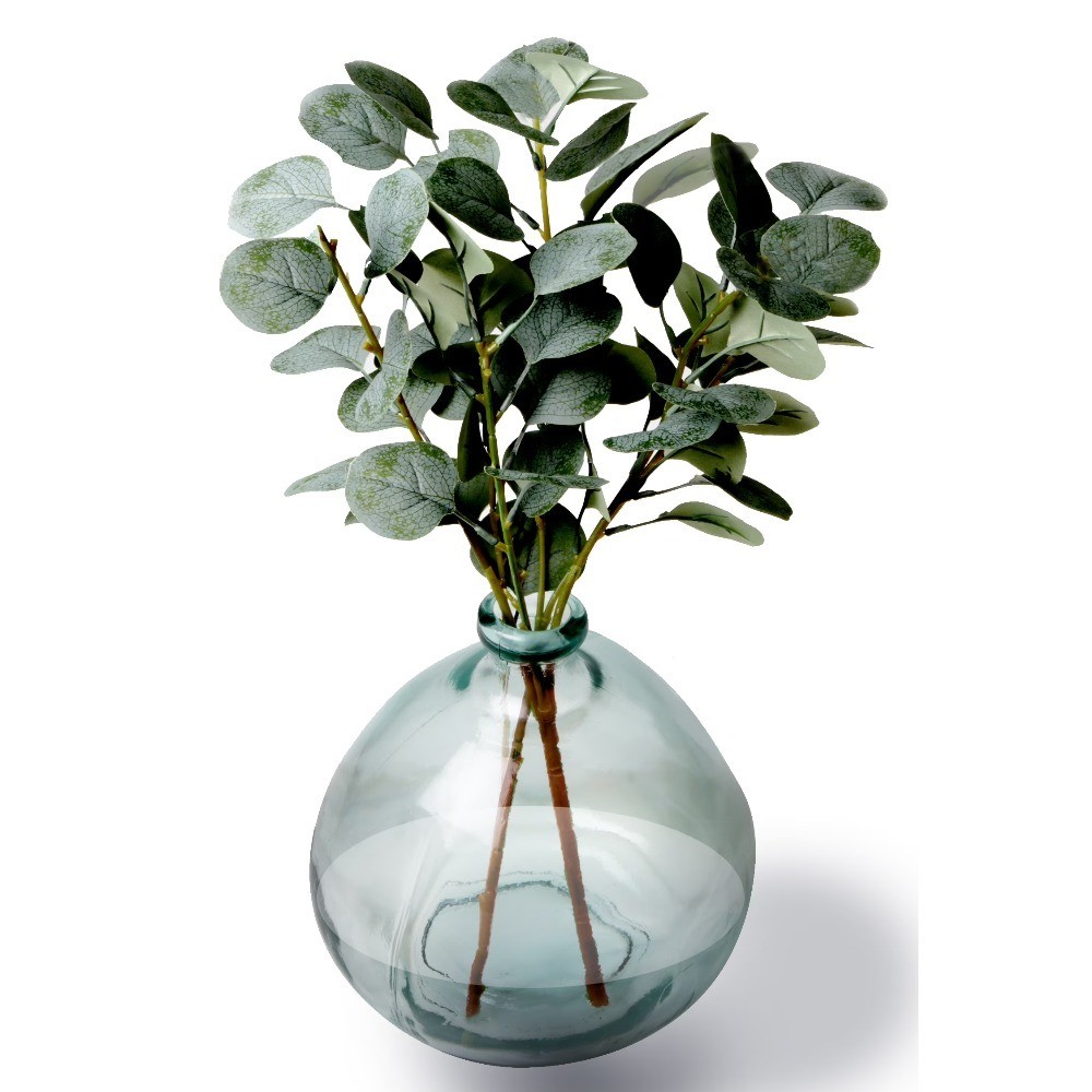 6 in Artificial Eucalyptus Plant in Blue Decorative Glass Vase 1 Count