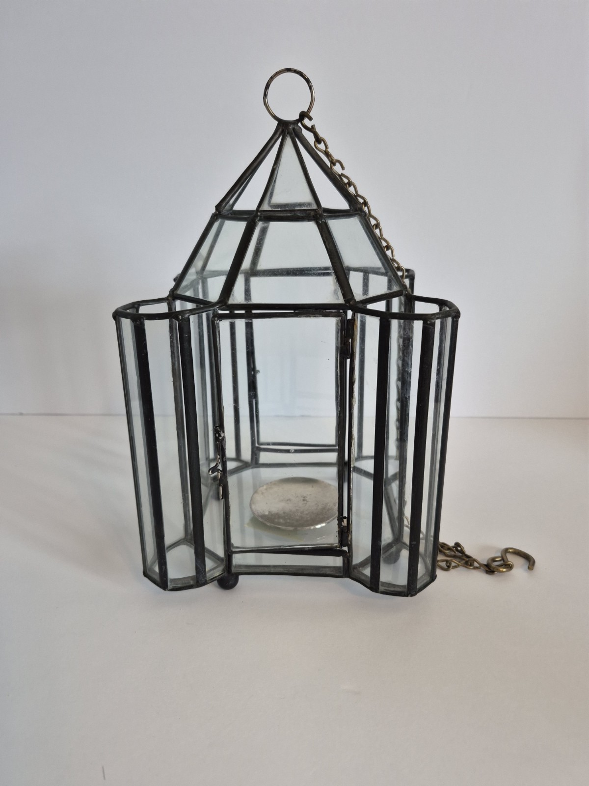 Geometric Glass Hanging Terrarium Lantern Metal Frame 10 Inch