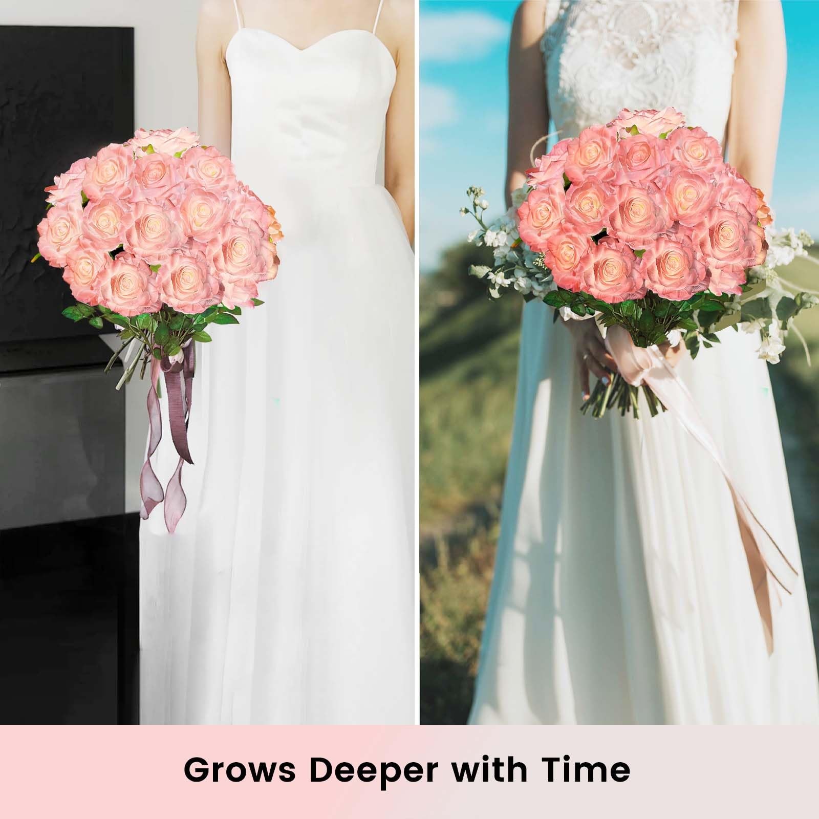 Color Changing Artificial Roses, 15 Blooms White to Pink Realistic Silk Flowe…