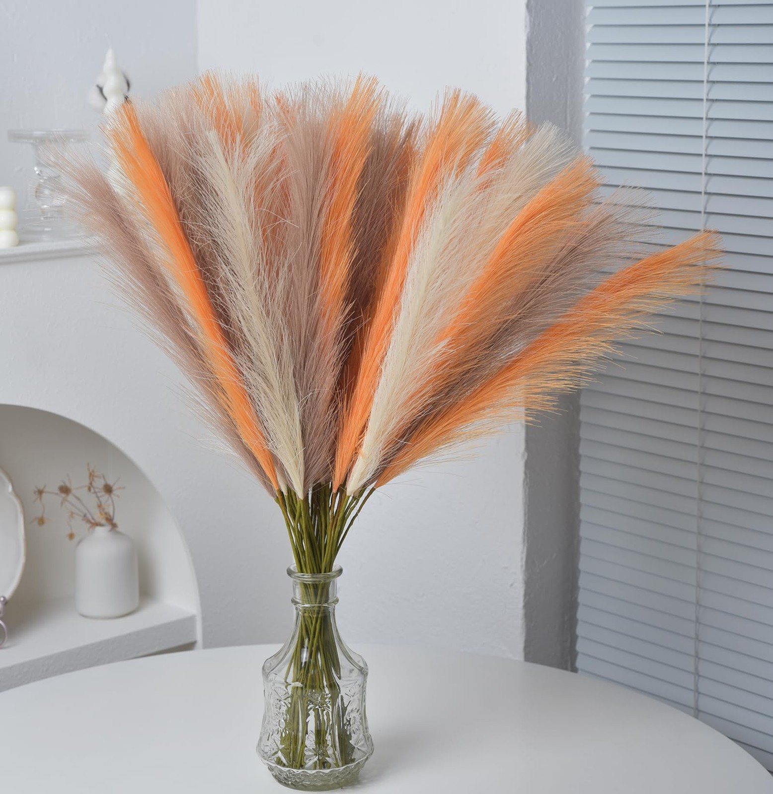 LSKYTOP Orange Pampas Grass Decor,23Inch 12pcs Faux Pampas Grass Bouquets Art…