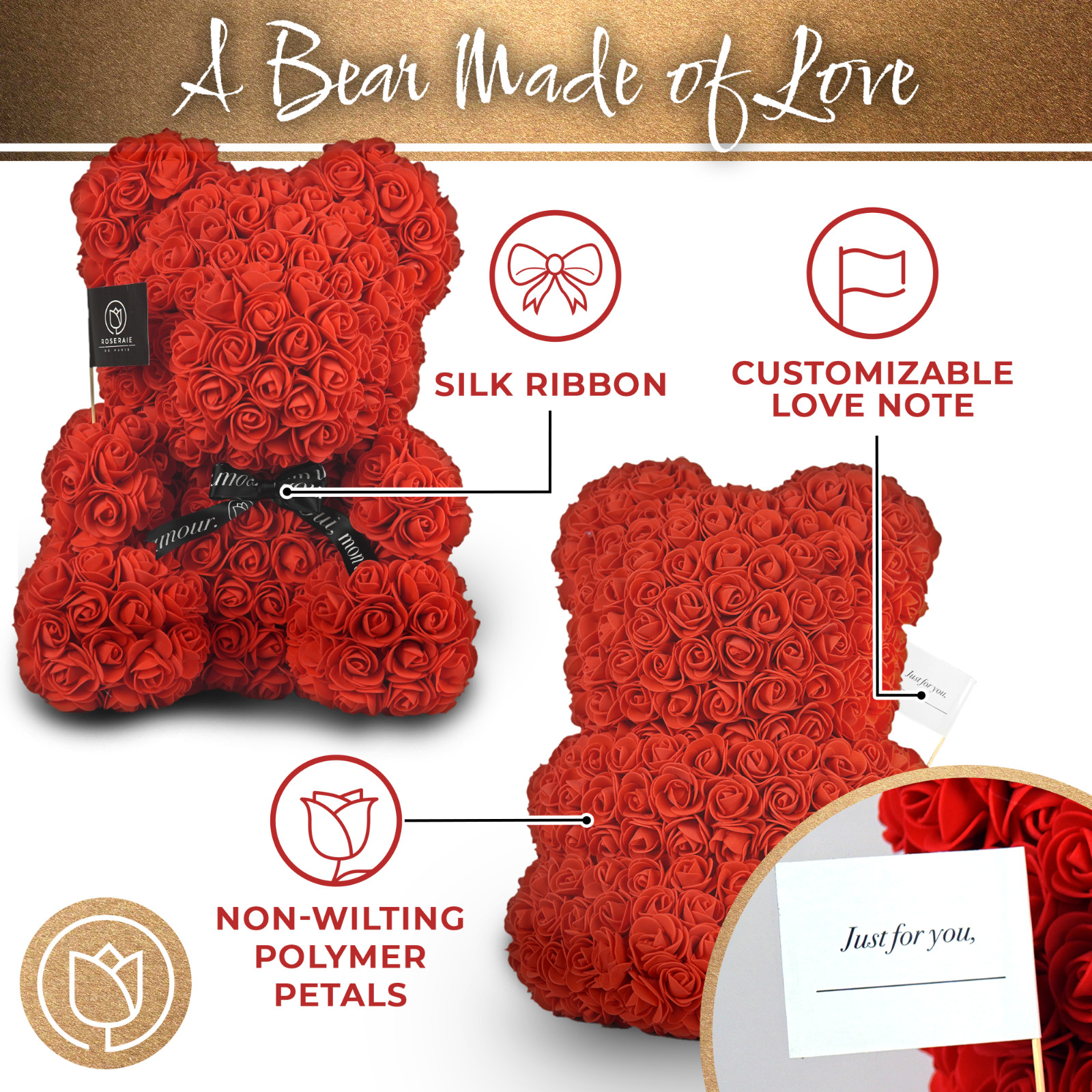 16″ Rose Bear Gift Set w Box Handmade Flower Teddy Valentine Gift