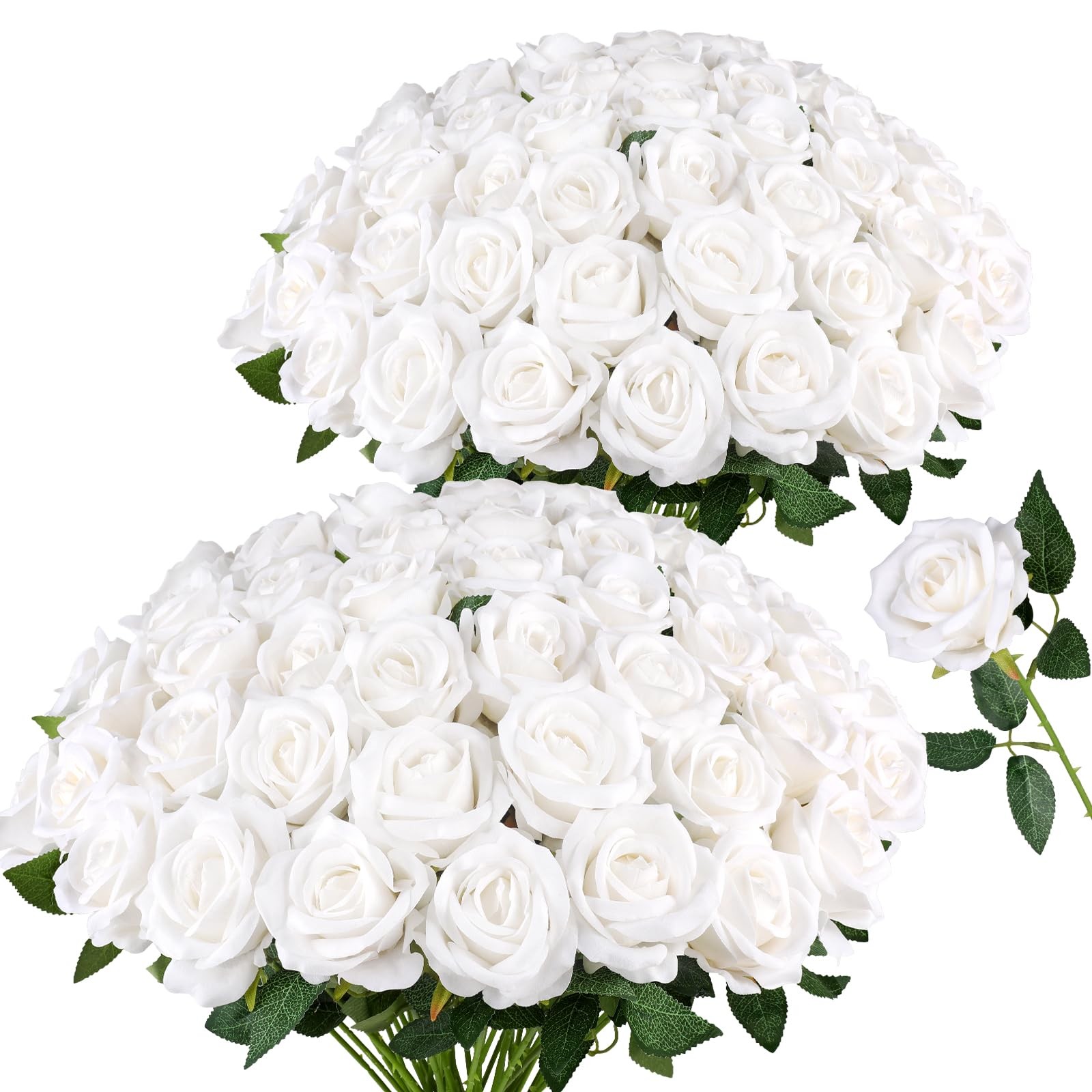 Artificial White Rose Flowers Velvet Wedding Bouquet Set