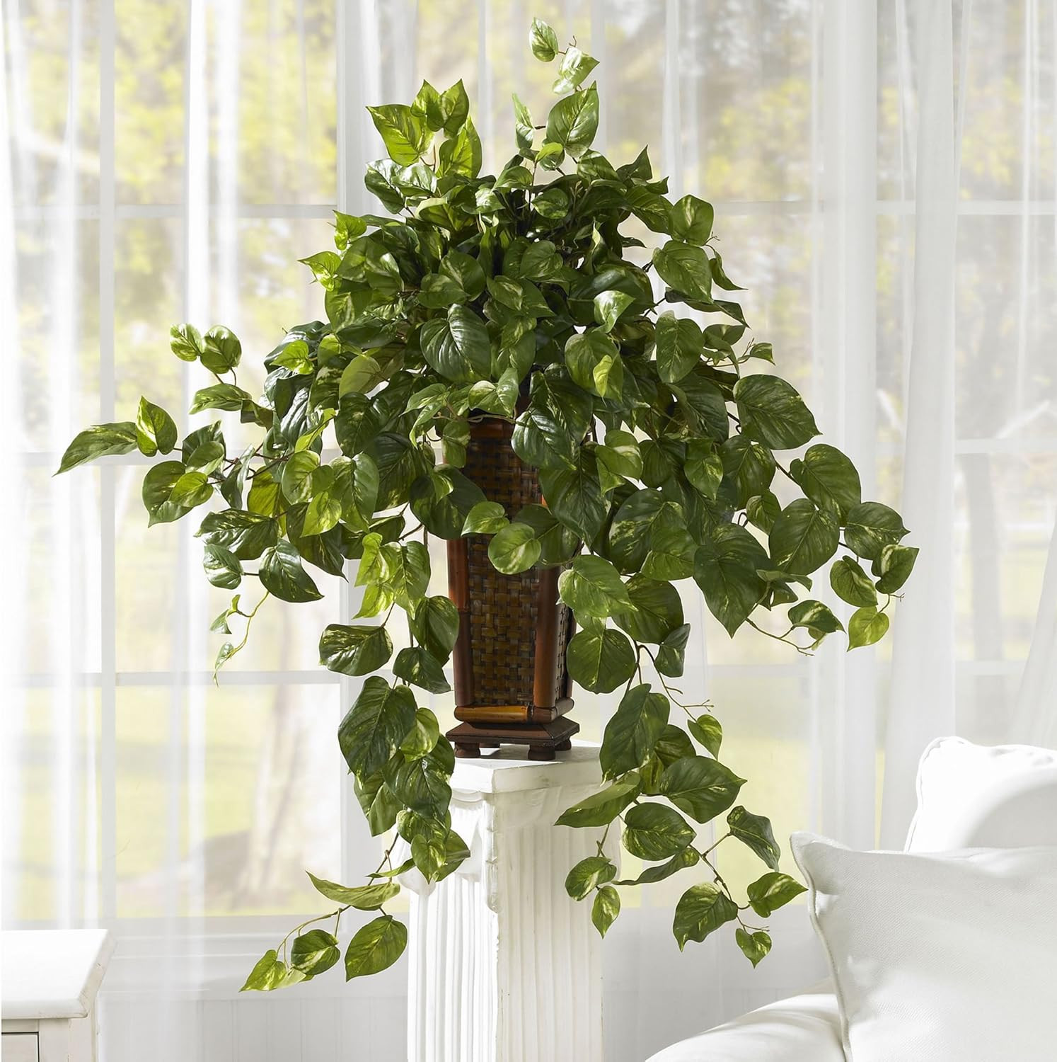 Vining Pothos Silk Plant with Vase – 42″ Decorative Greenery for Home Decor