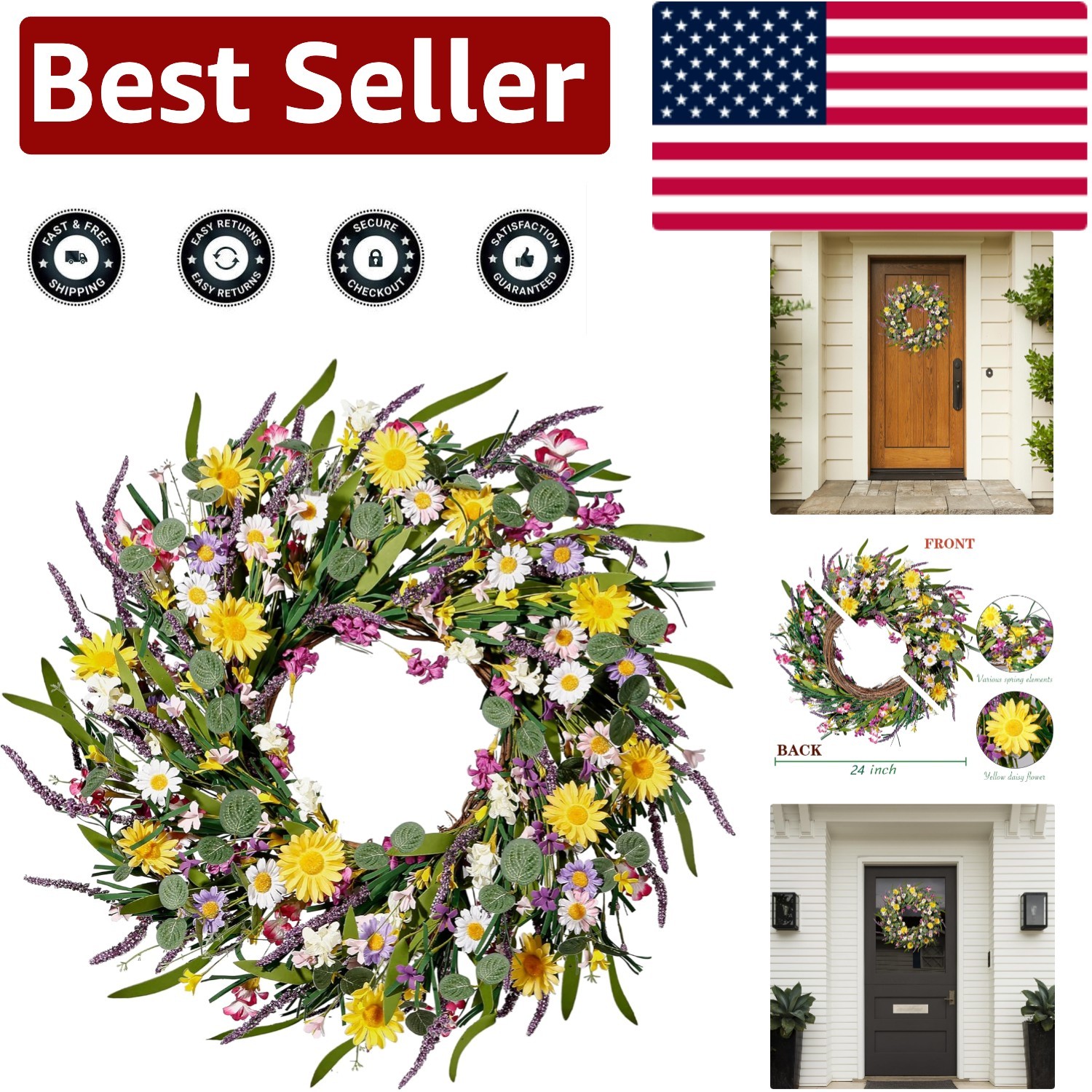 Handmade 22” Wildflower Wreath – Perfect for Homes, Weddings & Festivals