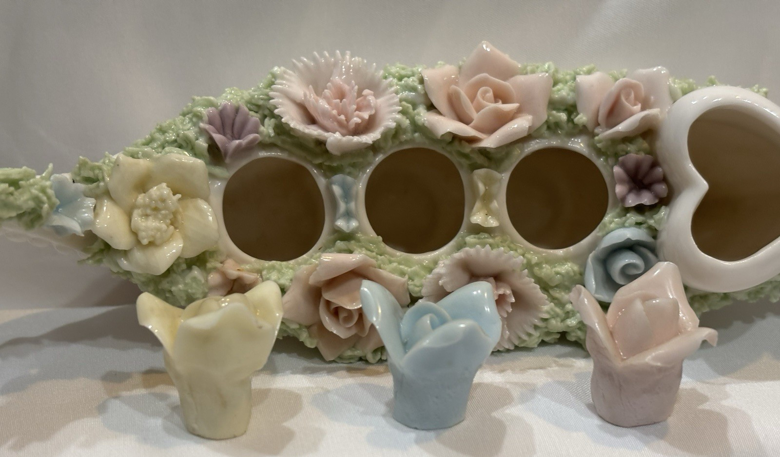 Vintage China Porcelain Gondala Lipstick Holder 3 Removable Roses