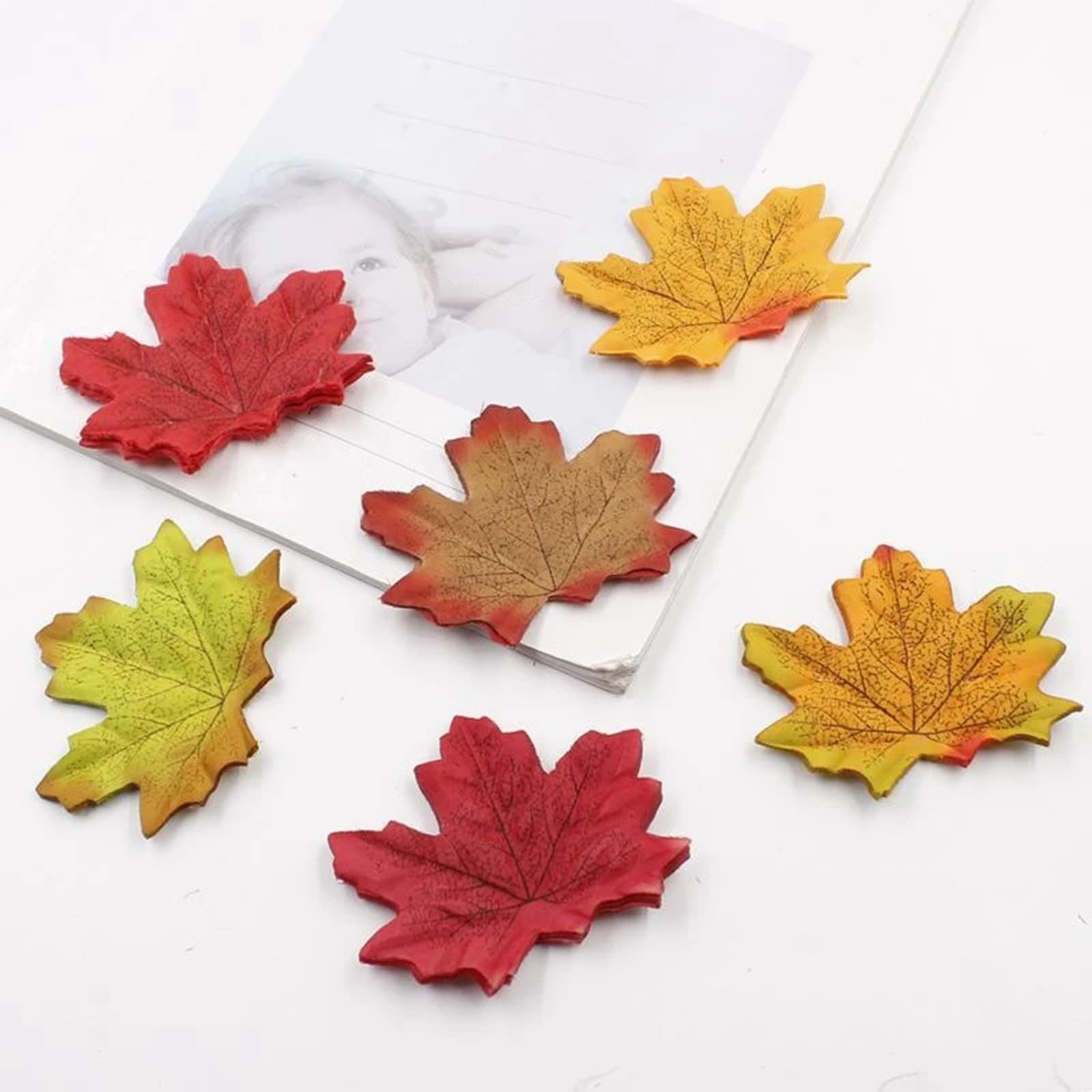 100Pcs Fake Fall Leaves, 8cm/3.15inch Autumn Leaves, Fall Party Decorations M…