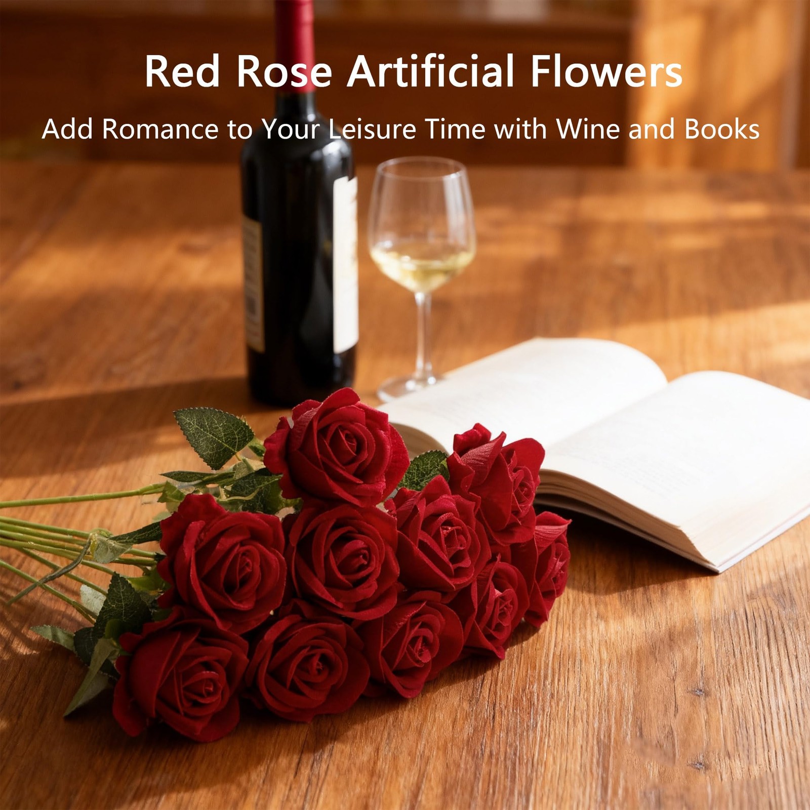 100pcs Artificial Roses in Bulk Fake Silk Roses with Stem Realistic Red Roses…