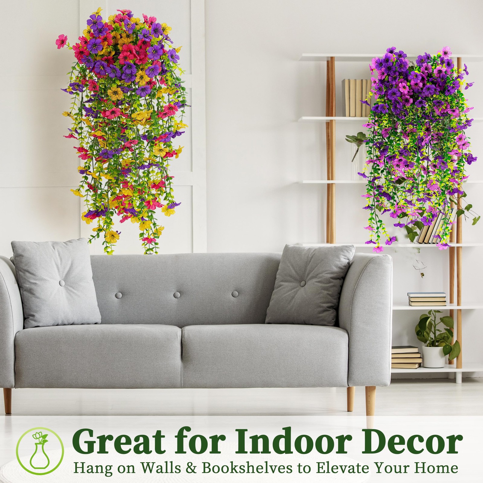 Artificial Hanging Flowers for Outdoors Faux Plants, 2PCS Artificial Outdoor …