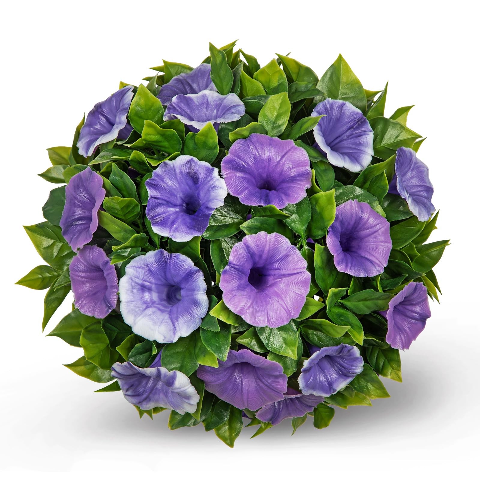 Artificial Petunia Plant Topiary Ball – 9 Inch UV Resistant Faux Purple & Whi…