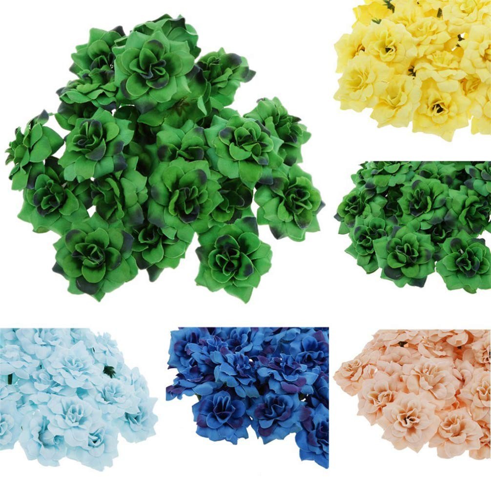 50 PCS Dark Green Faux Silk Artificial Rose Flower Heads Wedding DIY Crafts