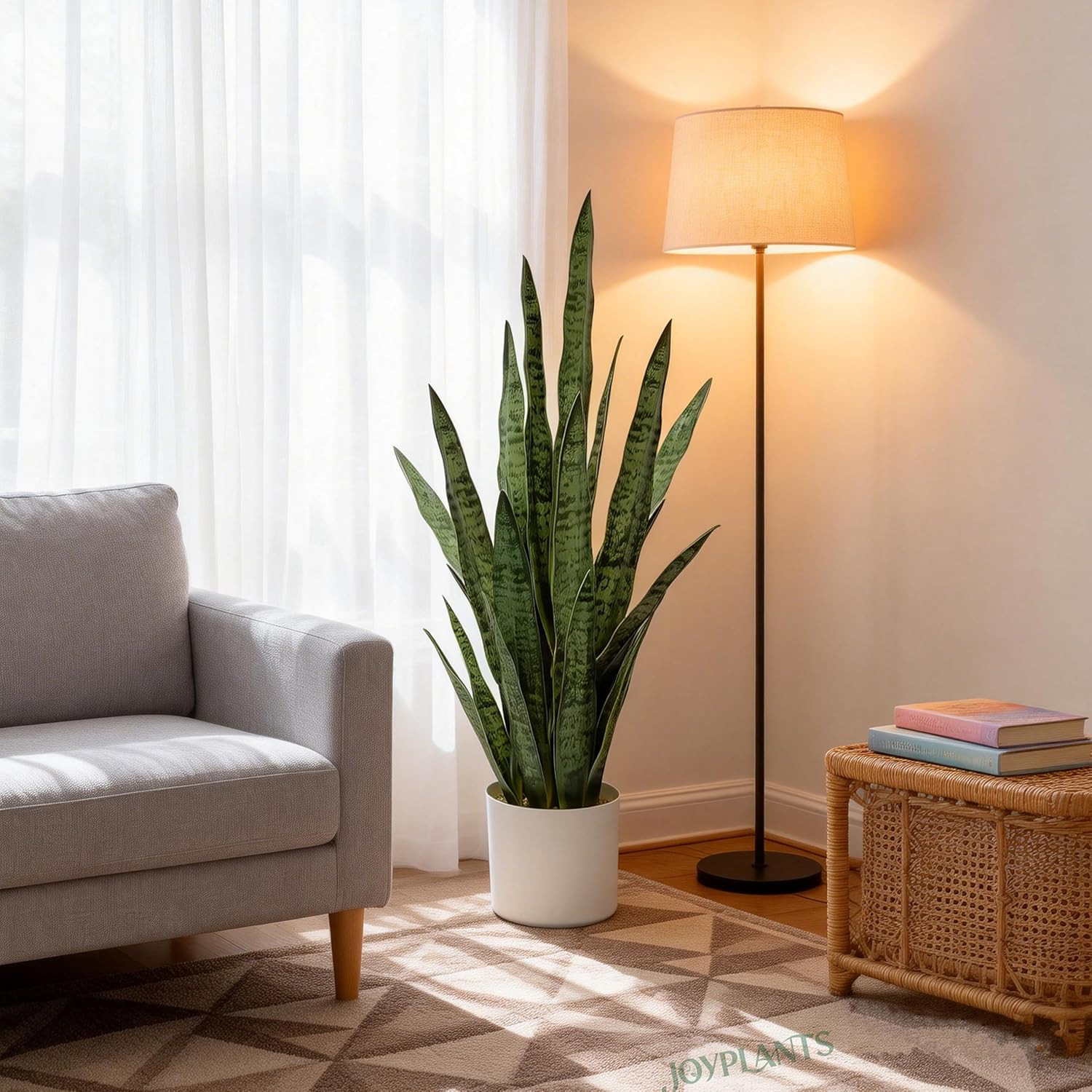 35″ Fake Snake Plant in White Pot – Realistic Faux Decor for Home & Office