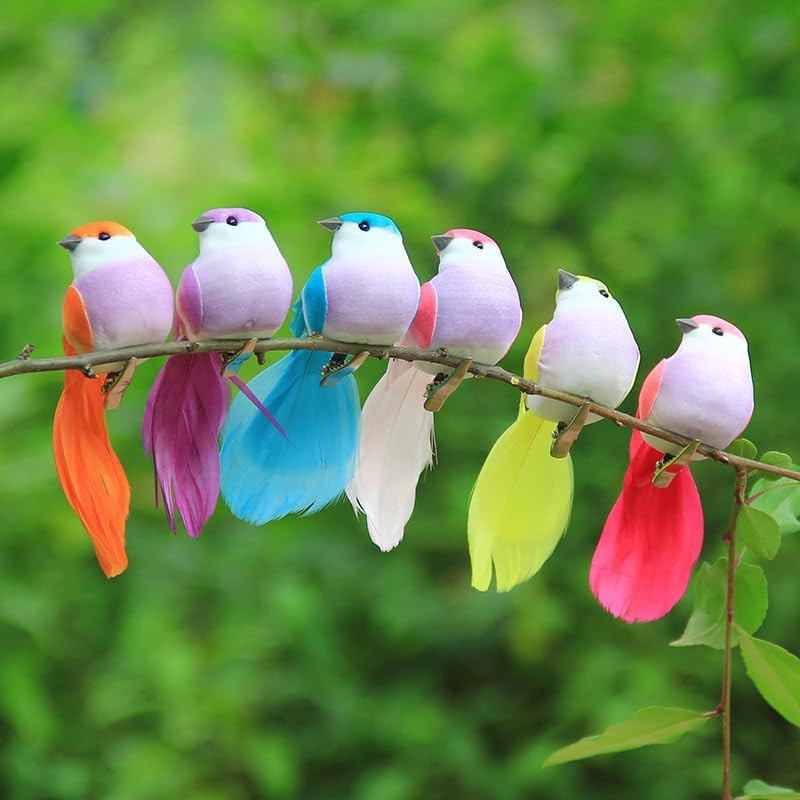 6Pcs Artificial Spring Birds Clip on Colorful Bird for Crafts Tree