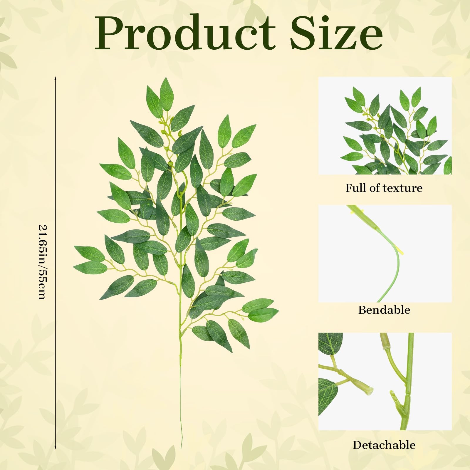 24 Pcs Artificial Italian Ruscus Greenery Stems, 21.6″ Silk Faux Green Leaf G…