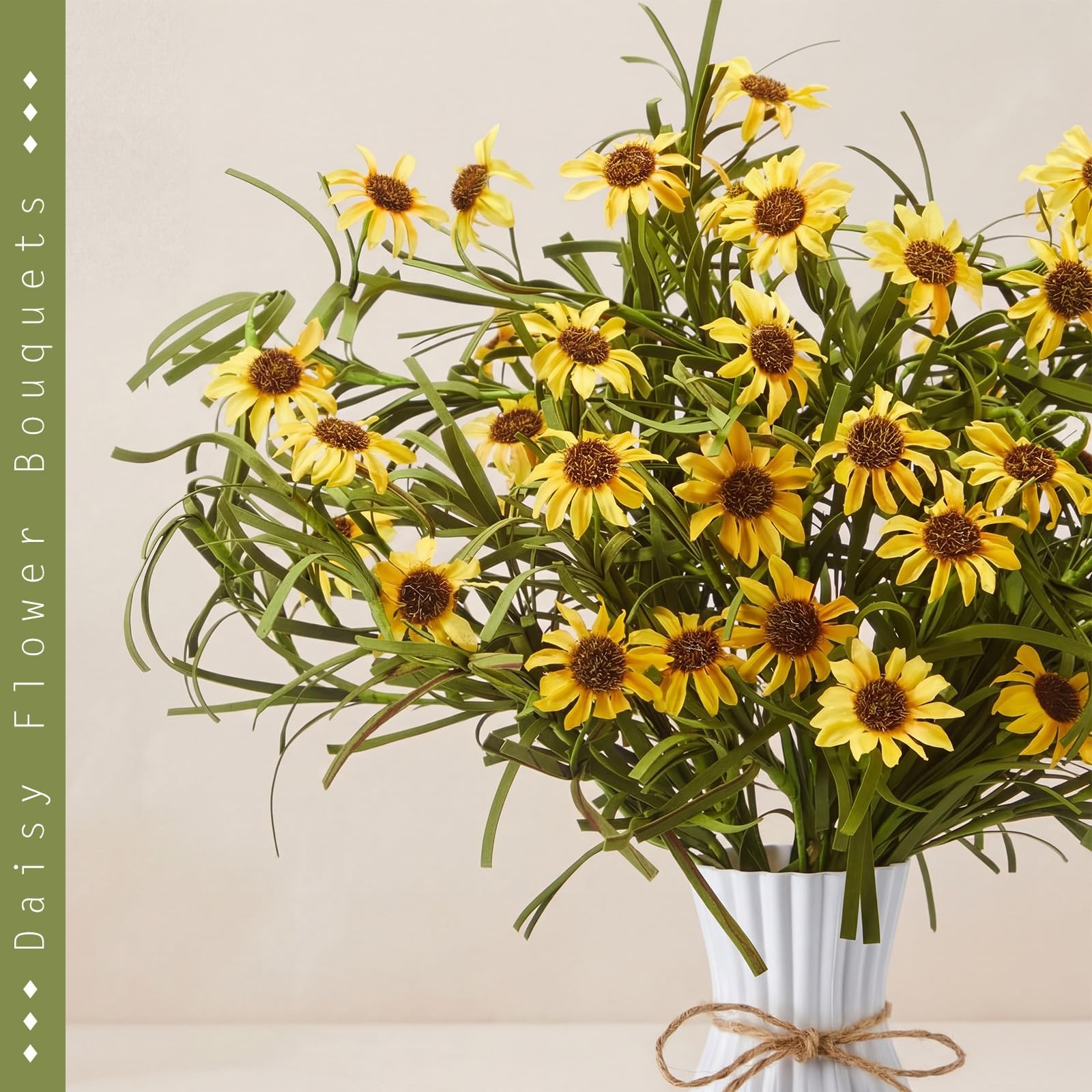 6 Bundles Artificial Silk Daisy Flower 17.7 Inch Yellow Fake Daisies Decorati…