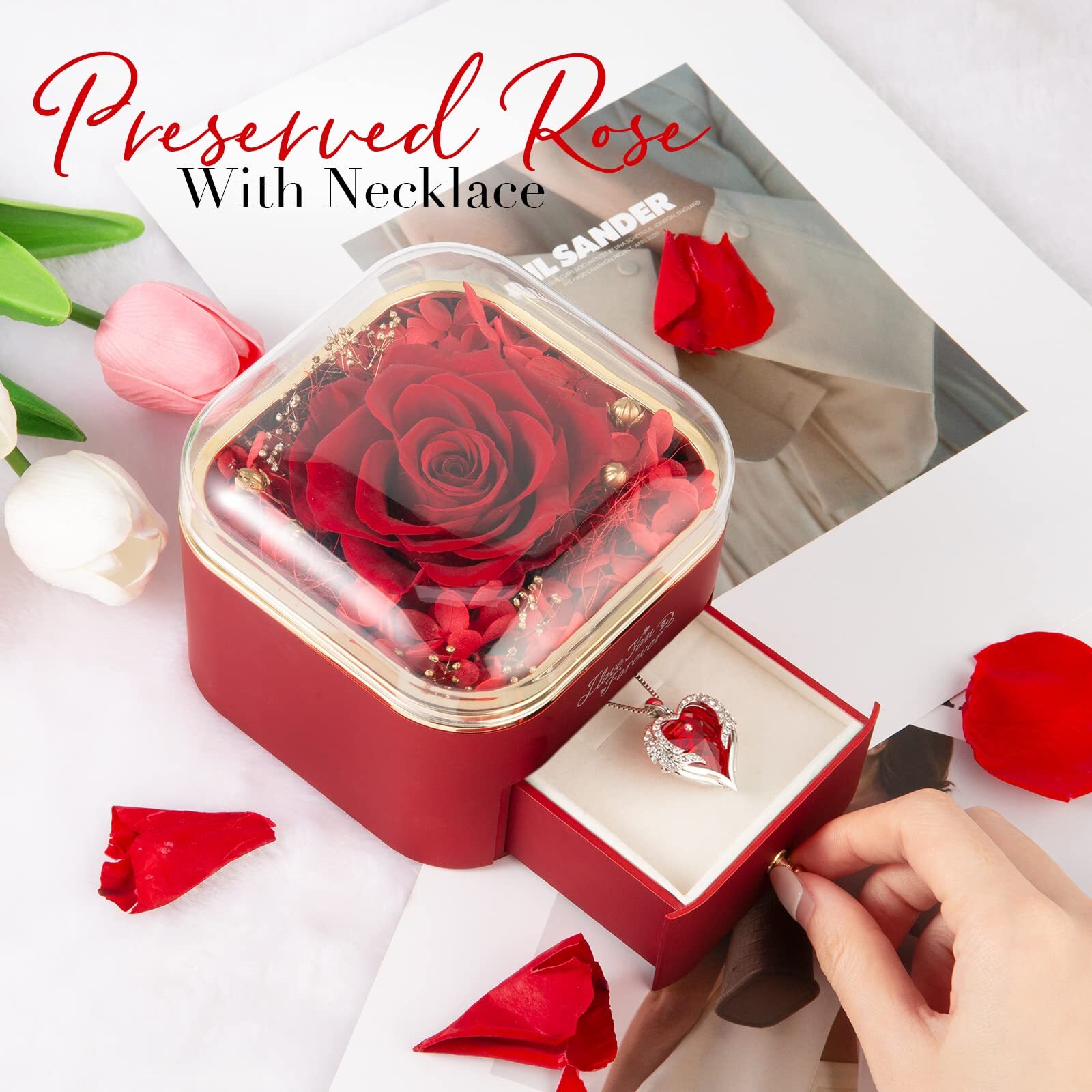 Preserved Real Red Rose Forever Flowers for Special Gifts for Women on Holidays