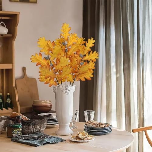 5 Pcs Artificial Fall Oak Leaves Stems – 19.6” Fake Autumn Foliage for Home Deco