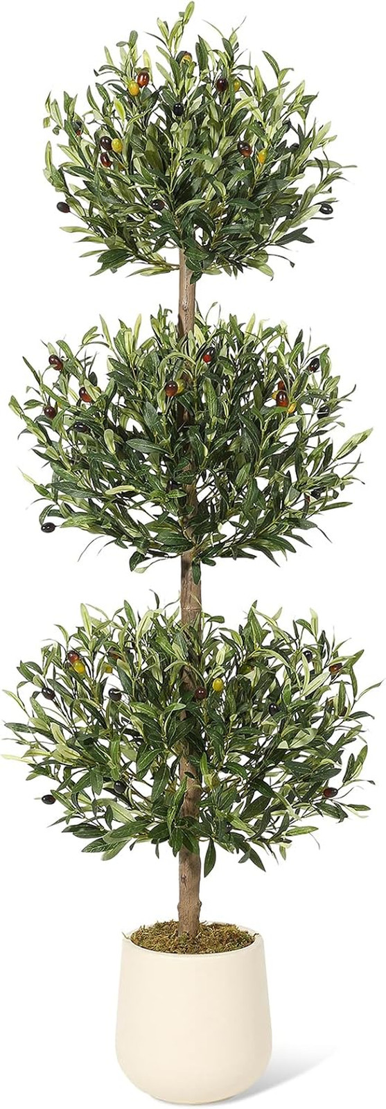 5 Ft Artificial Olive Tree, Triple Ball Topiary Faux Plant with Moss & Pot, Outd