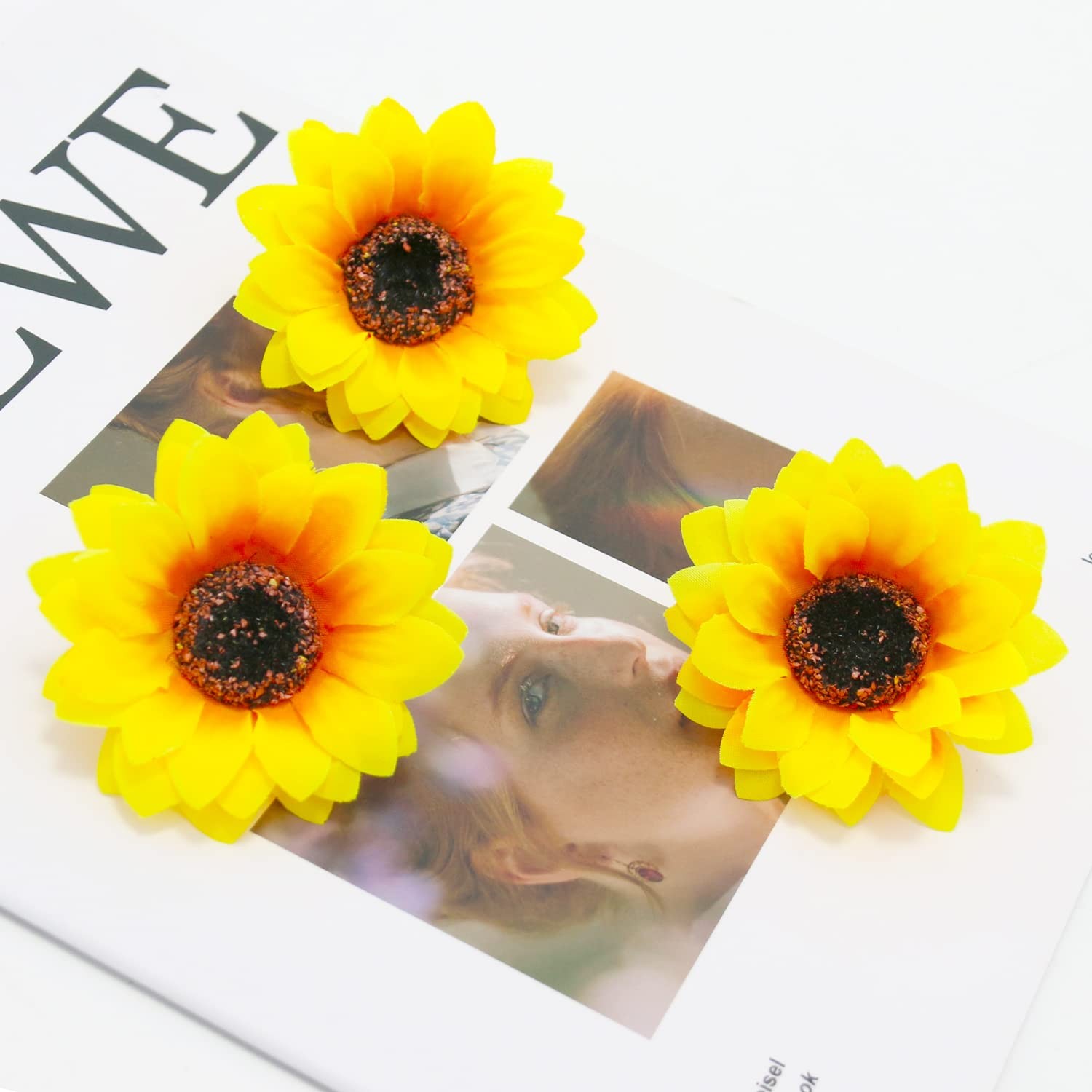 100 PCS Realistic Artificial Silk Sunflower Heads 2.75 Inch Floral DIY Decor