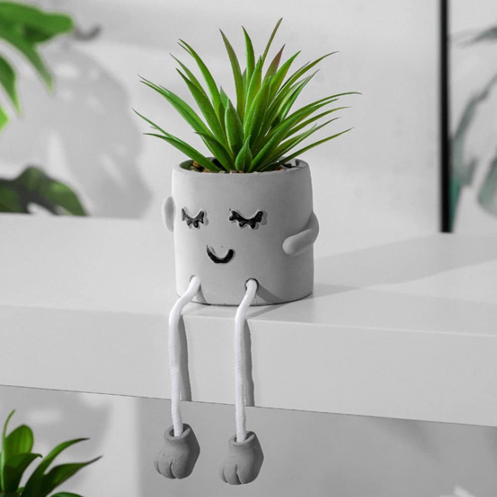 3pcs Creative Artificial Succulents with Gray Flower Pots, Mini Potted Succul…