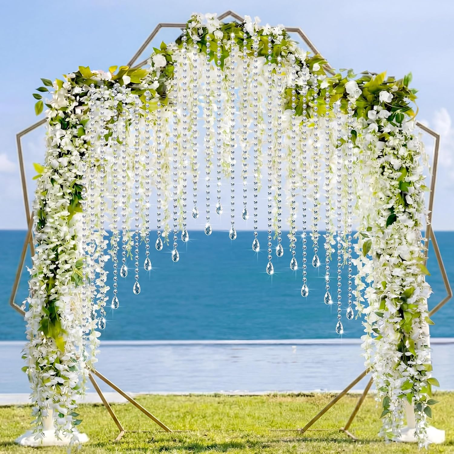16 Pcs Wisteria Artificial Flowers Garland and Crystal Garland Set 4 Pcs Total 7
