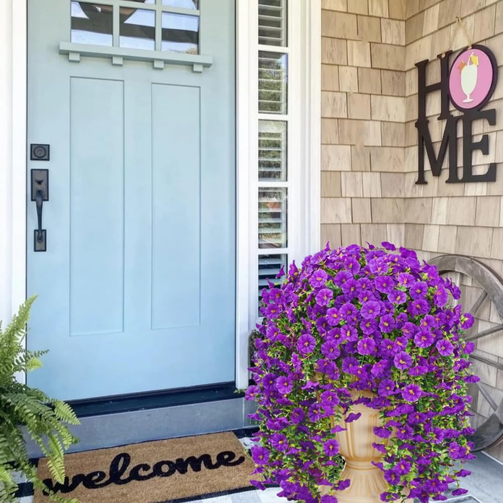 4Pcs Artificial Hanging Flowers for Outdoor Fake Morning Glory Purple | Realisti