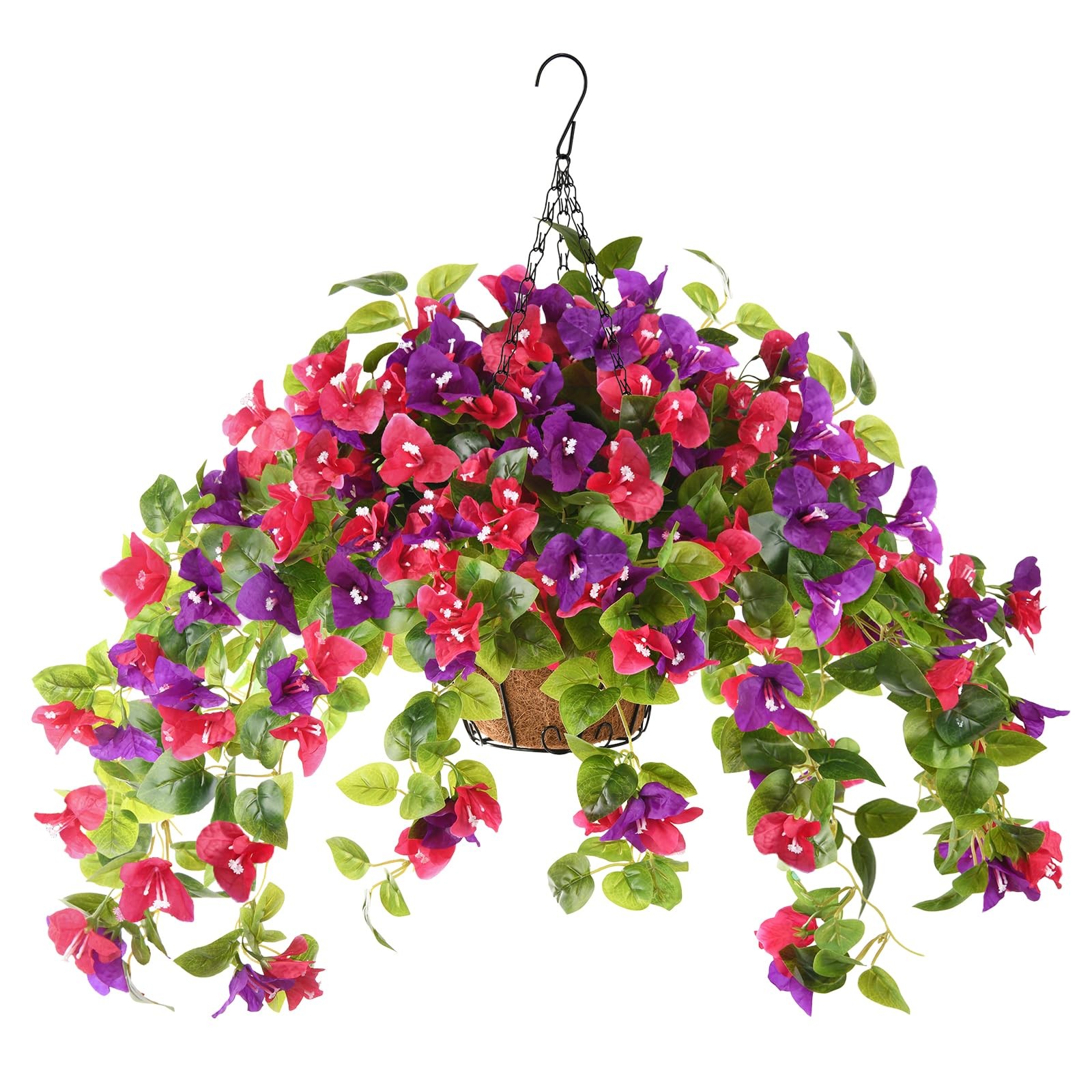 Homsunny Artificial Fake Hanging Flowers Plants Basket for Outdoor Decoration