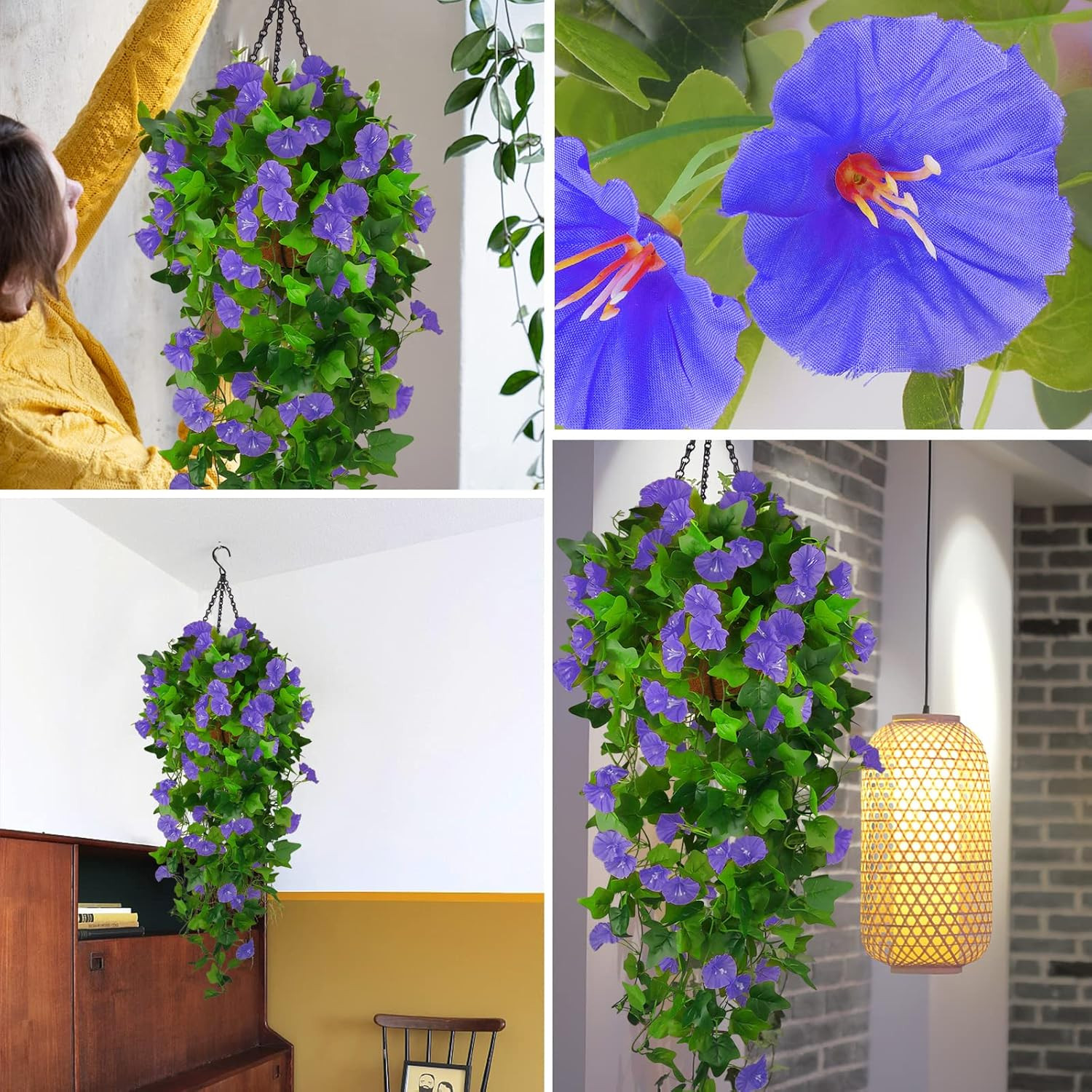 Artificial Fake Hanging Flowers Plants Basket for Spring Outdoor outside Decorat