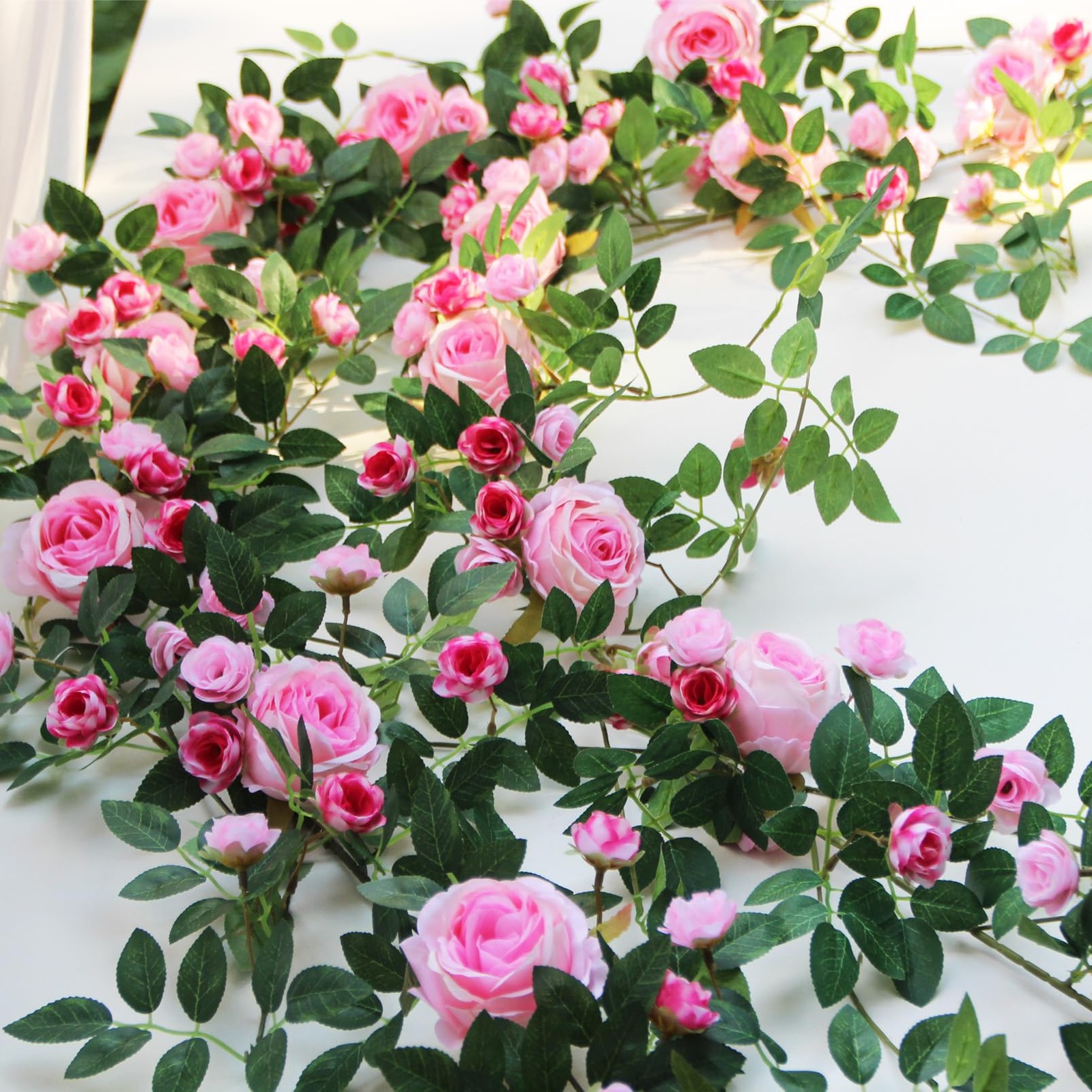 2 PCS 12FT Bendable Flower Garland, Artificial Rose Vine Hanging Floral Garla…