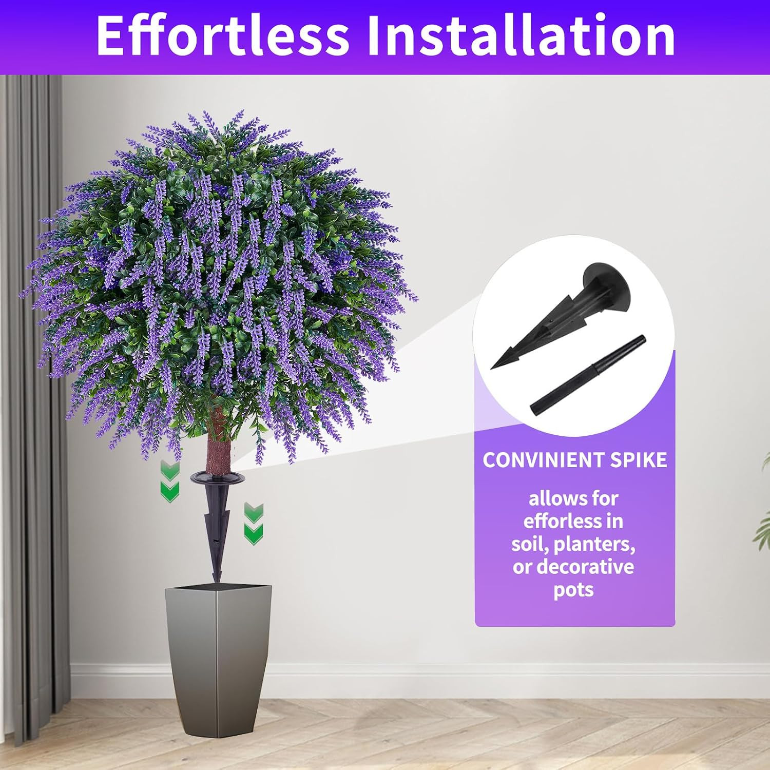 24″ Artificial Lavender Topiary Ball Tree Set of 2, UV & Fade Resistant Faux Shr