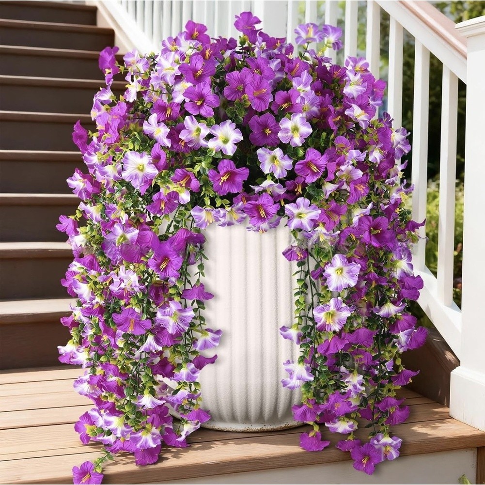 Artificial Hanging Basket with Adjustable Branches Eucalyptus Morning Glory