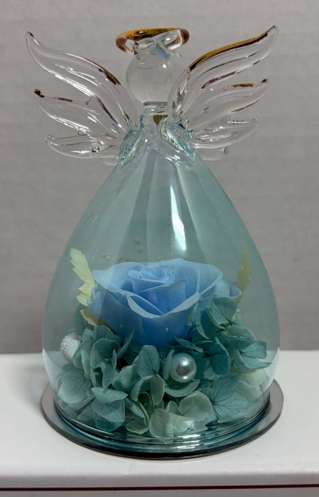 Glass Angel Figurine with Preserved Flowers – Eternal Rose ANLUNOB – Gift Box In