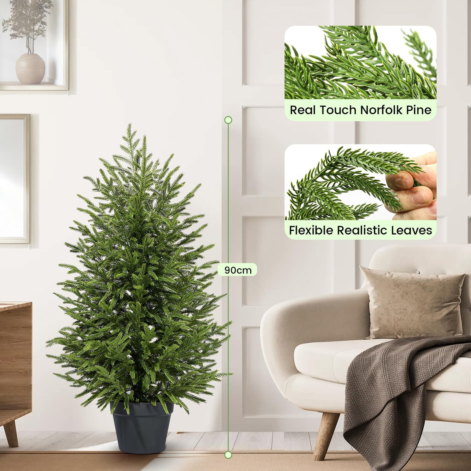 3ftArtificial Topiary Trees for Outdoor Front Porch Décor, Real Touch Norfolk…