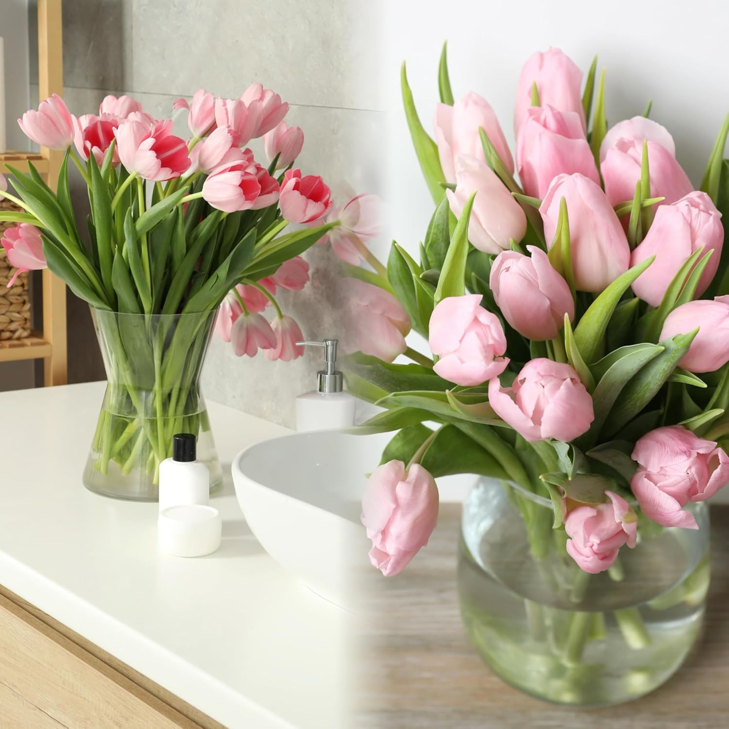 30 Pcs Fake Tulips Artificial Flowers Real Touch PU Faux Flowers Tulip Stems for