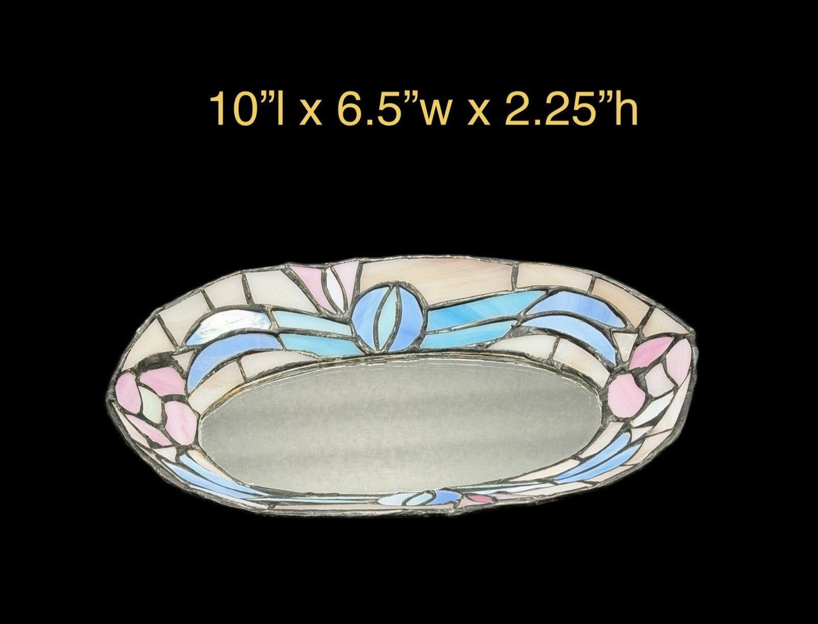Pastel Stained Glass Style Vanity Mirror Tray Jewelry Dish Art Deco Decor