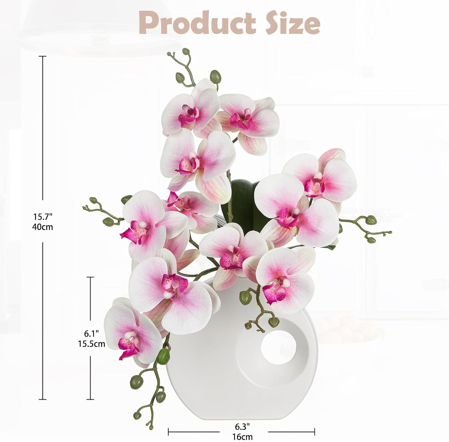 Pink Silk Orchid Arrangement in Modern Ceramic Vase – 15.7″ Tall Centerpiece