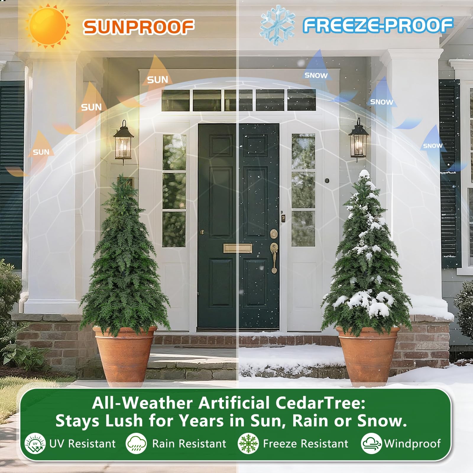 4FT Artificial Topiary Tree with Pot, 2 Pack Fake Evergreen Tree for Porch, A…