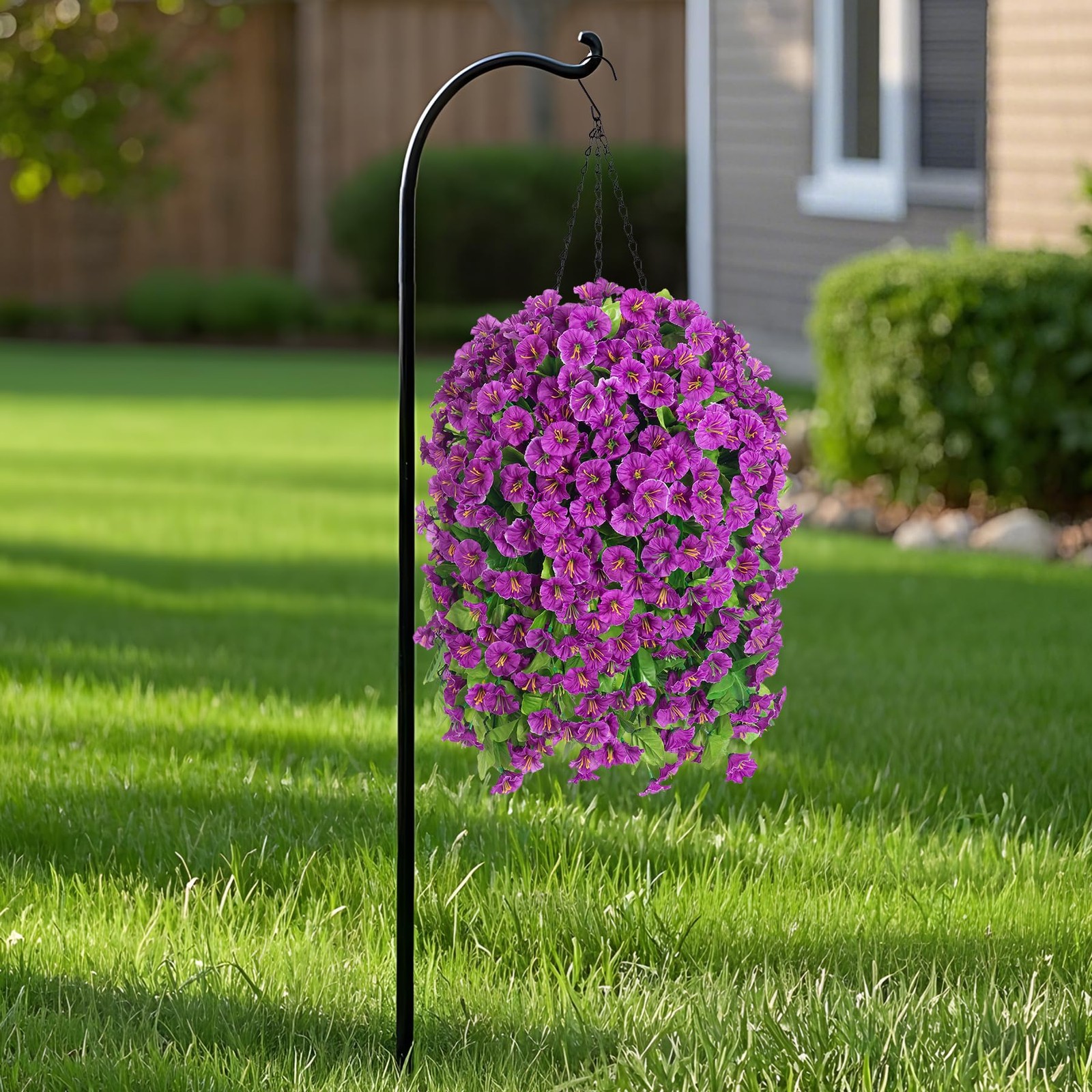 Ammyoo Artificial Faux Hanging Flowers Basket for Spring Summer Outdoor Porch De