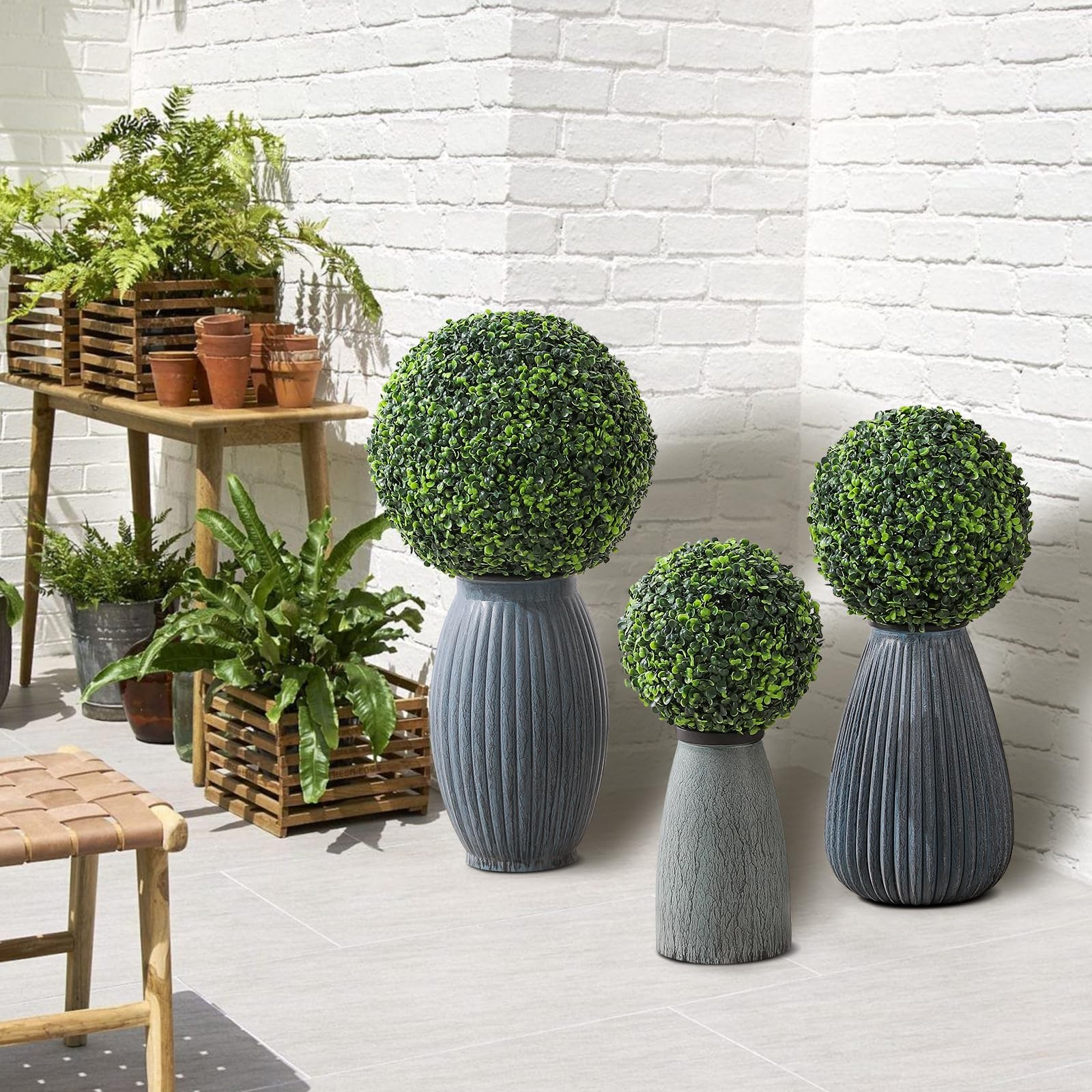 3 Pcs Artificial Topiary Ball Plant Faux Boxwood Balls for Outdoor UV Resista…
