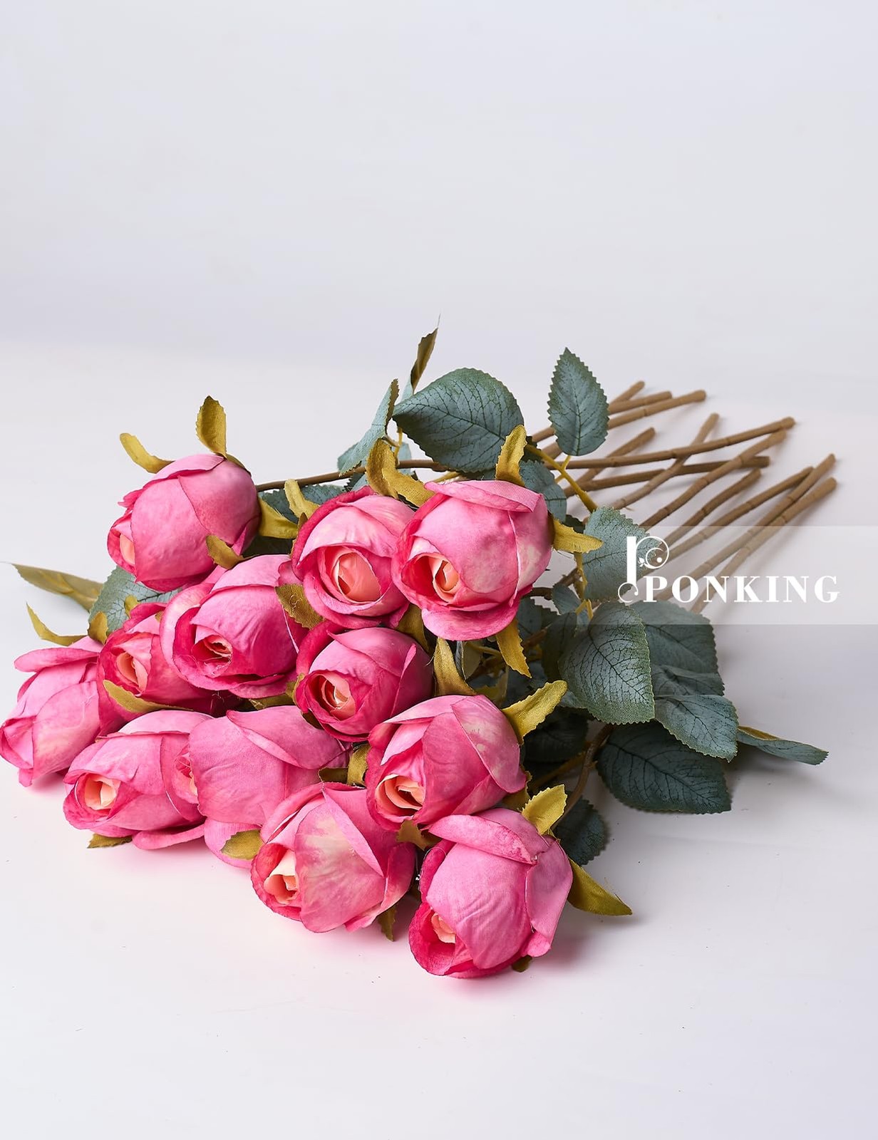 Rose Artificial Flower Buds 12 Pcs Realistic Faux Silk Fake Bouquets Magenta