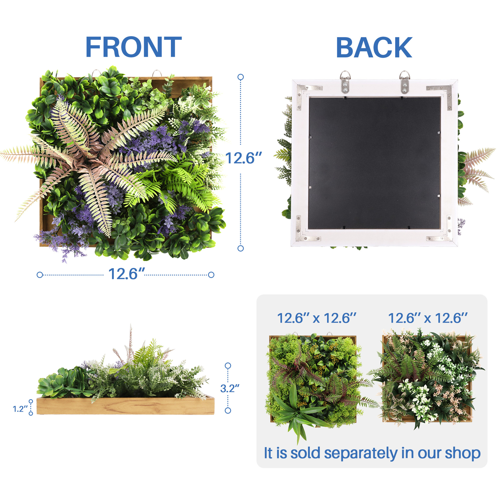 Artificial Plants Wall Hanging Greenery in 13in Wood Frame For Home Office Decor