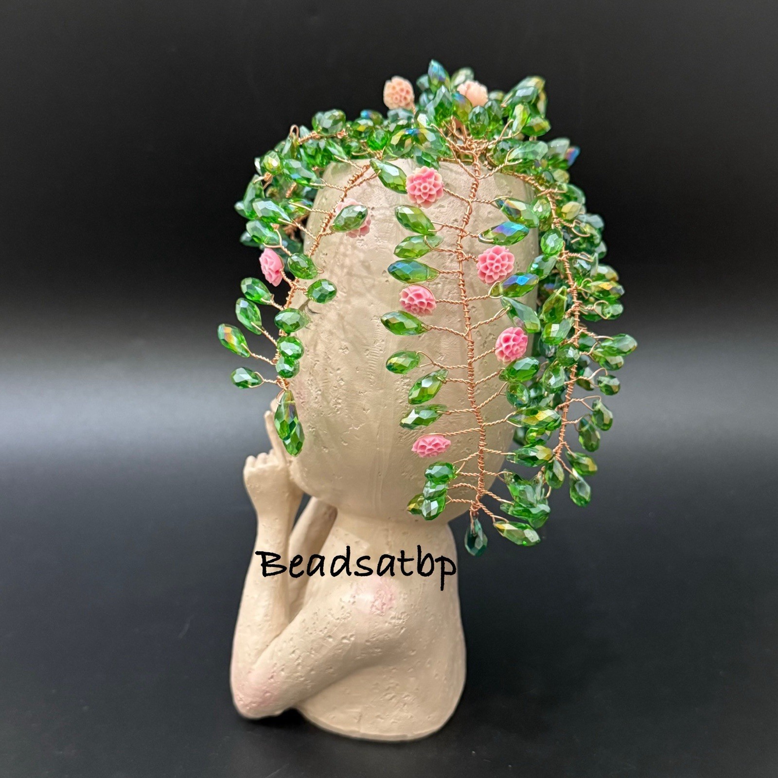 Handmade Beaded Forever Plant Crystal Teardrop Beads Cute 7” Resin Girl Planter
