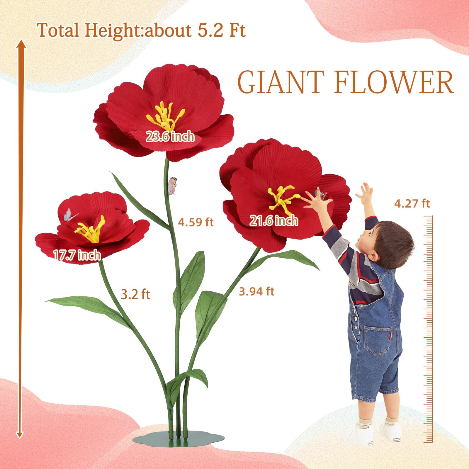 3PCS Giant Artificial Flowers Large Felt Fabric Flower Decorations for Room B…